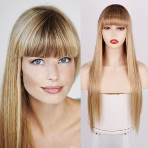 Long Straight Wine Red Wig With Bangs Synthetic Hair Wigs Bang With Wig For Women Wine Red Heat Resistant Wigs