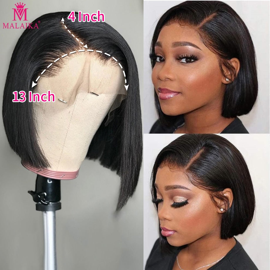 Malaika Straight Short Bob Lace Front Human Hair Wigs 13x4 Brazilian Hair Bob wig Blunt Cut Bob Wigs With Baby Hair