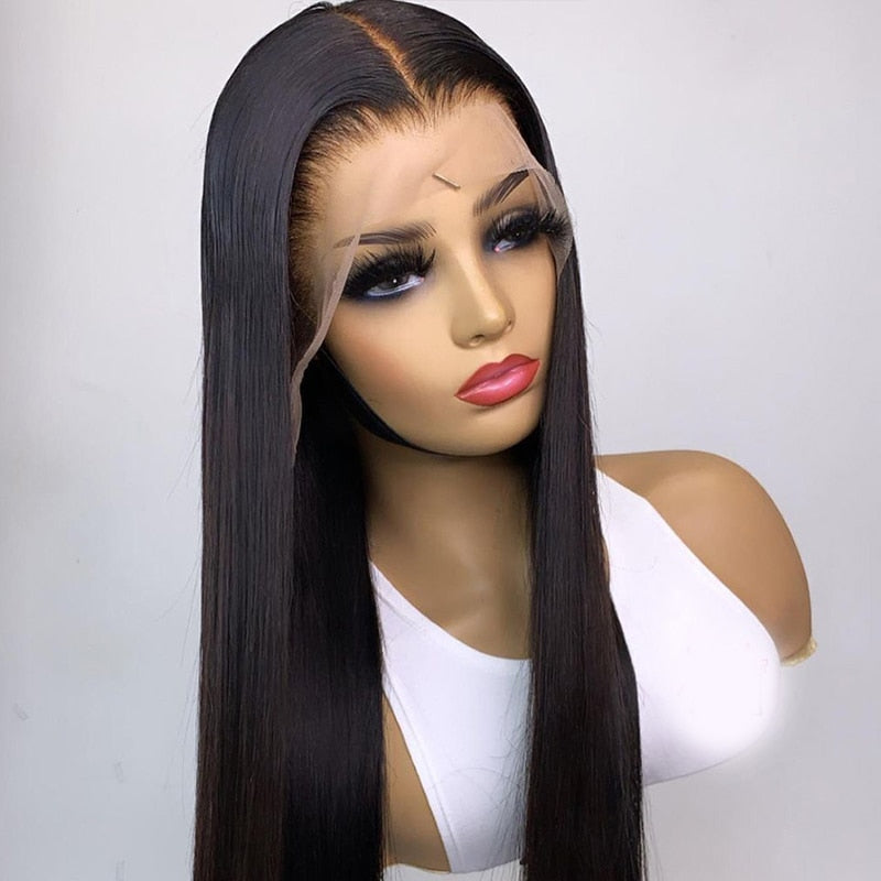 Silky Straight Lace Front Wig Synthetic Natural Black For Black Women Cosplay Glueless Long Heat Resistant Daily Wig Baby Hair