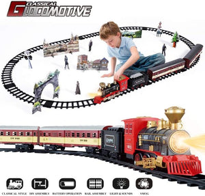 Electric Train Toy Set Car Railway and Tracks Steam Locomotive Engine Diecast Model Educational Game Boys Toys for Children Kids
