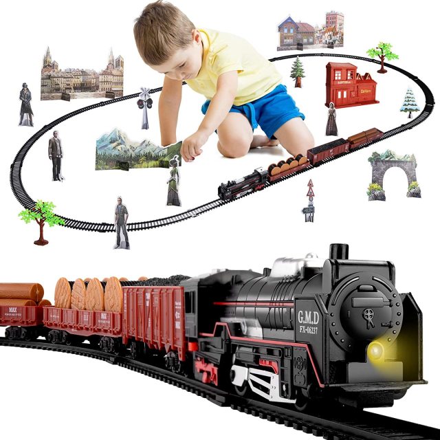 Electric Train Toy Set Car Railway and Tracks Steam Locomotive Engine Diecast Model Educational Game Boys Toys for Children Kids