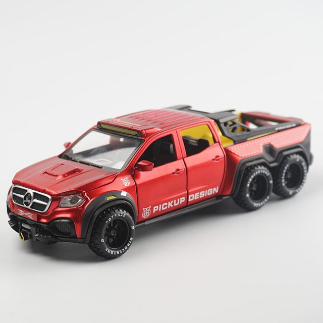 Simulation Alloy Car Modle XCLASS EXY 6X6 Pickup 1/28 Metal Toy Car Sound Light Pull Back Model Toys For Boys Light Toys