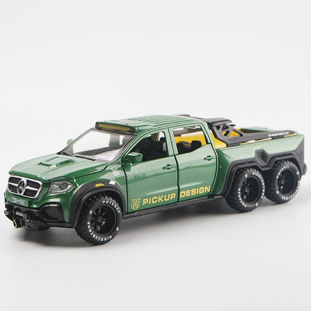 Simulation Alloy Car Modle XCLASS EXY 6X6 Pickup 1/28 Metal Toy Car Sound Light Pull Back Model Toys For Boys Light Toys