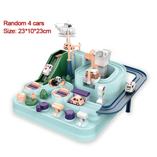 4 Cars Rail Car Train Track Toys for Kids Montessori Boys Girls Xmas Gifts Racing Cars Mechanical Adventure Brain Table Game