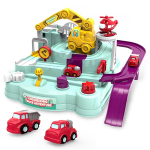 4 Cars Rail Car Train Track Toys for Kids Montessori Boys Girls Xmas Gifts Racing Cars Mechanical Adventure Brain Table Game