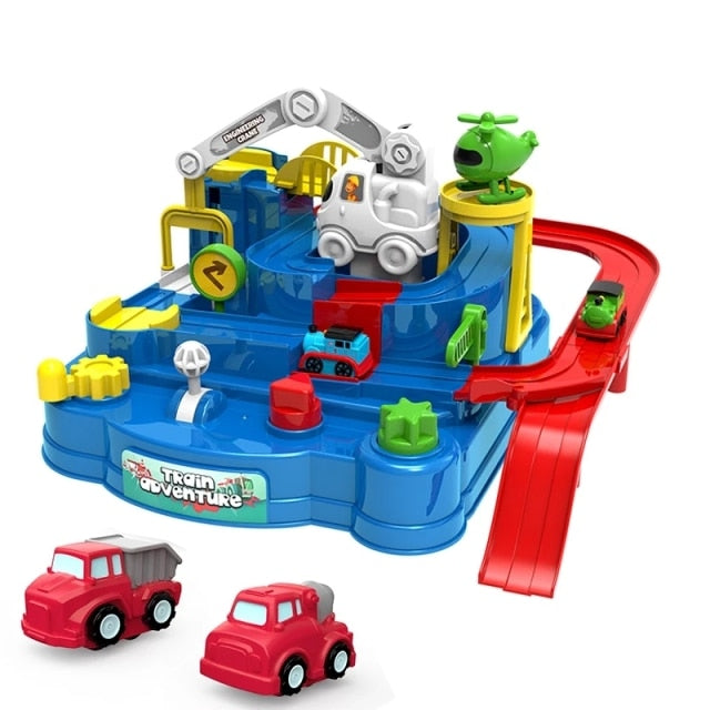 4 Cars Rail Car Train Track Toys for Kids Montessori Boys Girls Xmas Gifts Racing Cars Mechanical Adventure Brain Table Game