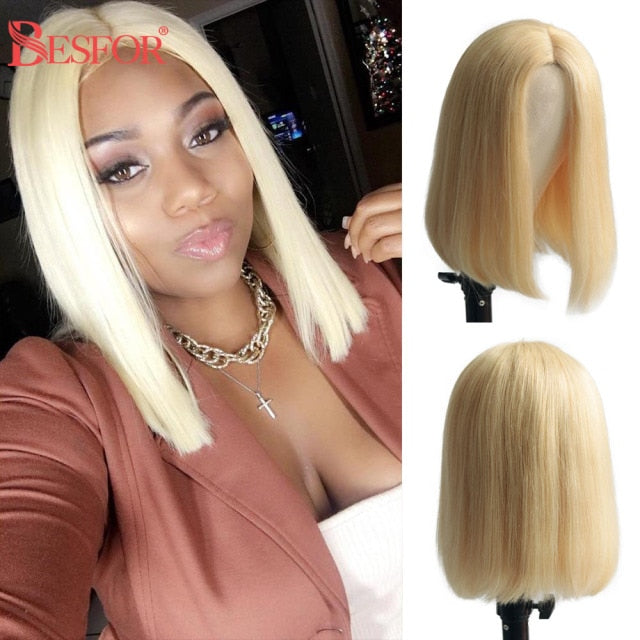 Colored Blonde Full Machine Made Bob Wigs Human Hair Glueless 180% Density Straight Non Lace Front Short Cut Wig For Black Women