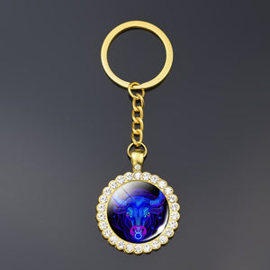 12 Constellation Keychain Fashion Double Side Cabochon Glass Ball Keychain Zodiac Signs Jewelry For Men For Women Birthday Gift