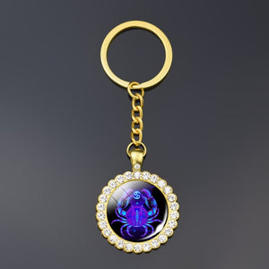 12 Constellation Keychain Fashion Double Side Cabochon Glass Ball Keychain Zodiac Signs Jewelry For Men For Women Birthday Gift