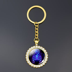 12 Constellation Keychain Fashion Double Side Cabochon Glass Ball Keychain Zodiac Signs Jewelry For Men For Women Birthday Gift