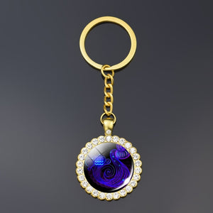 12 Constellation Keychain Fashion Double Side Cabochon Glass Ball Keychain Zodiac Signs Jewelry For Men For Women Birthday Gift