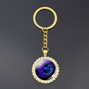 12 Constellation Keychain Fashion Double Side Cabochon Glass Ball Keychain Zodiac Signs Jewelry For Men For Women Birthday Gift