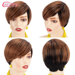 Pixie Cut Human Hair Wig Short Bob Straight Full Machine Made Ombre Blonde Burgundy Wigs Cheap Human Hair Wigs For Black Women