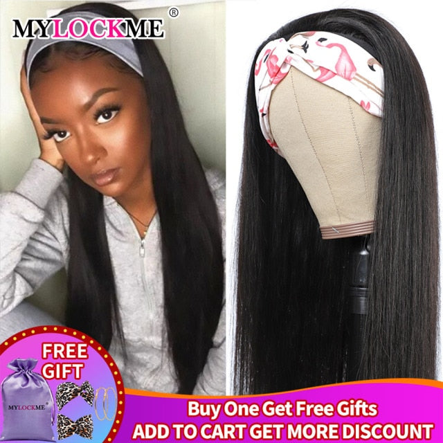 MYLOCKME Headband Wig Human Hair Afro Kinky Curly Brazilian Remy Hair Glueless Wigs For Black Women Machine Made Fast Shipping