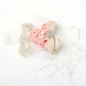 Vintage Flower Headband Baby Girls Headwraps Newborn Photography Props Gifts Lace Elastic Hair Bands Pearl Feather Accessories