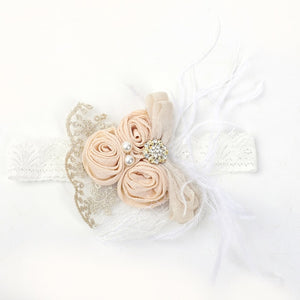 Vintage Flower Headband Baby Girls Headwraps Newborn Photography Props Gifts Lace Elastic Hair Bands Pearl Feather Accessories
