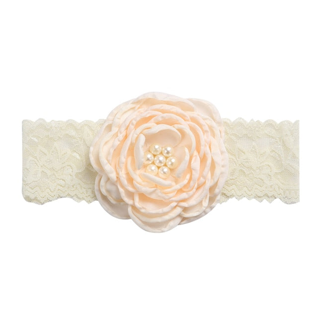 Vintage Flower Headband Baby Girls Headwraps Newborn Photography Props Gifts Lace Elastic Hair Bands Pearl Feather Accessories
