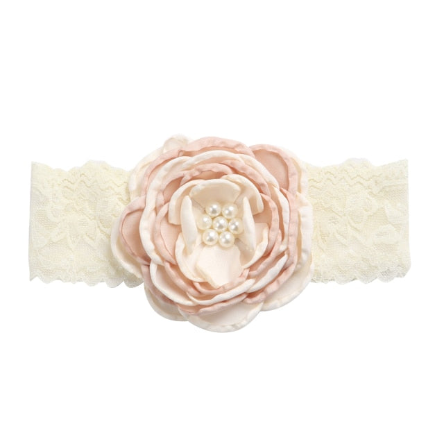 Vintage Flower Headband Baby Girls Headwraps Newborn Photography Props Gifts Lace Elastic Hair Bands Pearl Feather Accessories