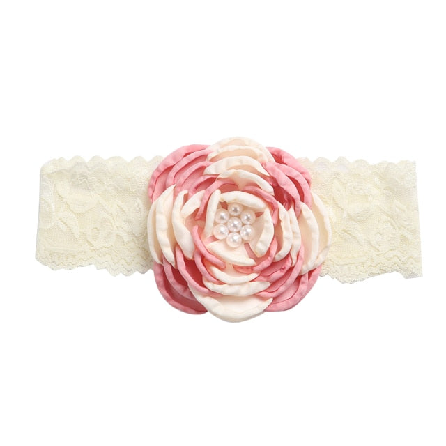 Vintage Flower Headband Baby Girls Headwraps Newborn Photography Props Gifts Lace Elastic Hair Bands Pearl Feather Accessories