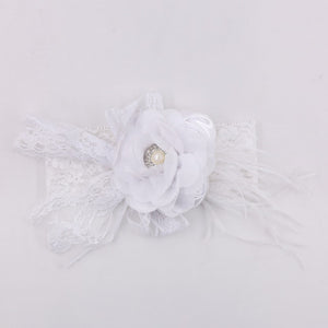 Vintage Flower Headband Baby Girls Headwraps Newborn Photography Props Gifts Lace Elastic Hair Bands Pearl Feather Accessories
