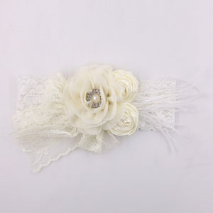 Vintage Flower Headband Baby Girls Headwraps Newborn Photography Props Gifts Lace Elastic Hair Bands Pearl Feather Accessories