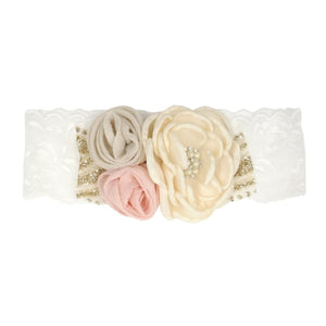 Vintage Flower Headband Baby Girls Headwraps Newborn Photography Props Gifts Lace Elastic Hair Bands Pearl Feather Accessories
