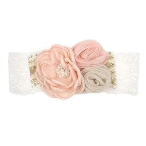 Vintage Flower Headband Baby Girls Headwraps Newborn Photography Props Gifts Lace Elastic Hair Bands Pearl Feather Accessories