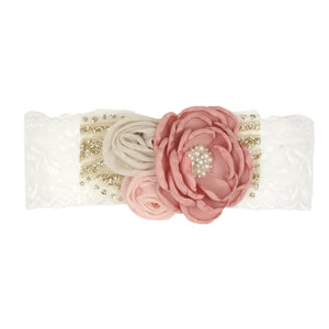 Vintage Flower Headband Baby Girls Headwraps Newborn Photography Props Gifts Lace Elastic Hair Bands Pearl Feather Accessories