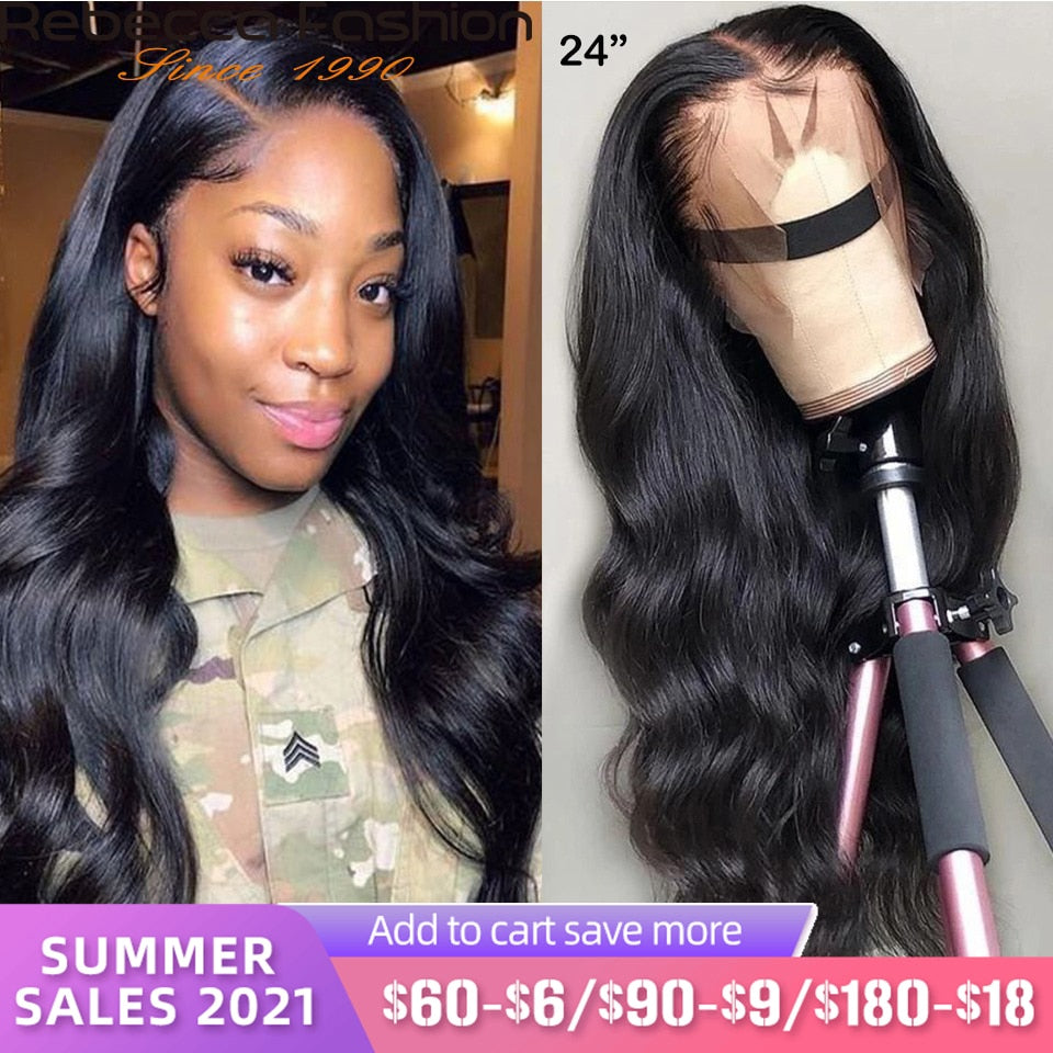Rebecca 180% 360 Body Wave Full Lace Frontal Human Hair Wig With Baby Hair Pre Plucked Brazilian Lace Front Wig for Women 30inch