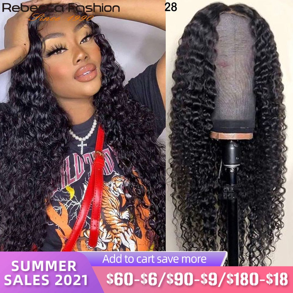 Rebecca 13x4 Deep Wave Lace Front Human Hair Wig Pre Plucked With Baby Hair 150% Brazilian Deep Curly Frontal Wig For Women 30”