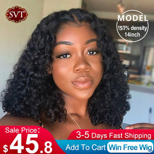 Brazilian Deep Wave Human Hair Bob Closure Wig Natural Hairline SVT Remy Hair Short Deep Curly Bob Lace Wig Preplucked Baby Hair