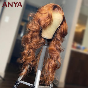 13X4 Orange Brown Colored Body Wave Lace Front Wig Pre Plucked Transparent Lace Human Hair Wigs 4X4 Closure Wig Anya Wig