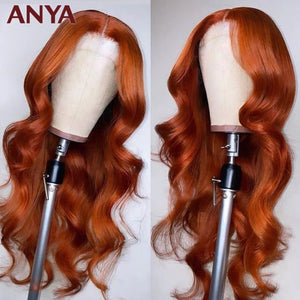 13X4 Orange Brown Colored Body Wave Lace Front Wig Pre Plucked Transparent Lace Human Hair Wigs 4X4 Closure Wig Anya Wig
