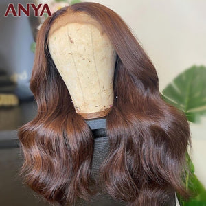 13X4 Orange Brown Colored Body Wave Lace Front Wig Pre Plucked Transparent Lace Human Hair Wigs 4X4 Closure Wig Anya Wig