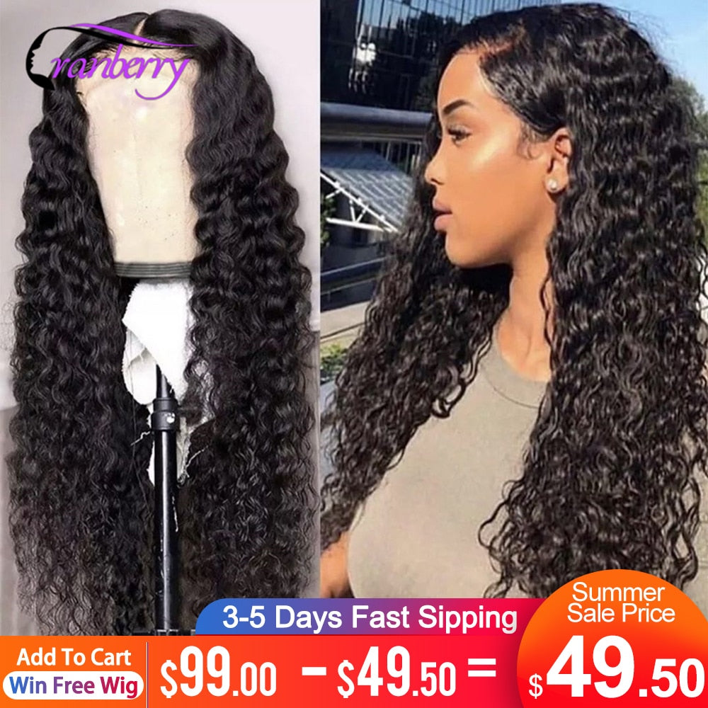 Cranberry Hair 4X4 Lace Closure Wig Remy Brazilian Deep Wave Wig 13x4 Lace Front Human Hair Wigs For Women Pre Plucked Hairline