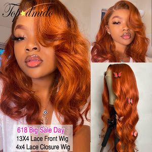 Orange Ginger Color 13x4 Lace Front Wigs Pre Plucked Brazilian Wavy Human Hair Wig 180% Density Remy Glueless Lace Wig for Women