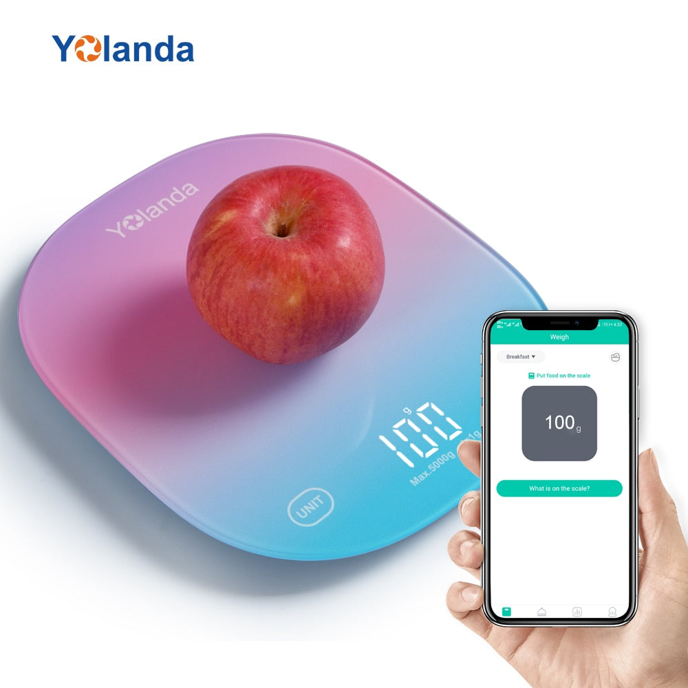 Yolanda 5kg Smart Kitchen Scale Bluetooth APP Electronic Scales Digital Food Weight Balance Measuring Tool Nutrition Analysis