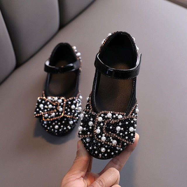 2021 New Childrens Shoes Pearl Rhinestones Shining Kids Princess Shoes Baby Girls Shoes For Party and Wedding D487