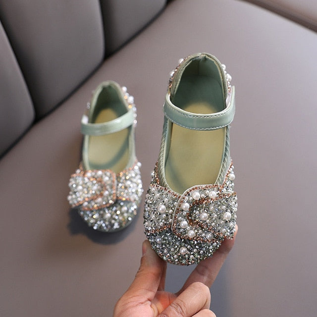 2021 New Childrens Shoes Pearl Rhinestones Shining Kids Princess Shoes Baby Girls Shoes For Party and Wedding D487