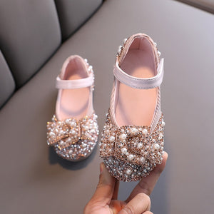 2021 New Childrens Shoes Pearl Rhinestones Shining Kids Princess Shoes Baby Girls Shoes For Party and Wedding D487