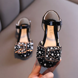 2021 New Childrens Shoes Pearl Rhinestones Shining Kids Princess Shoes Baby Girls Shoes For Party and Wedding D487