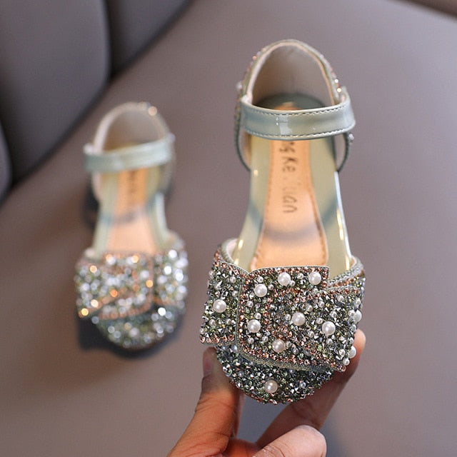 2021 New Childrens Shoes Pearl Rhinestones Shining Kids Princess Shoes Baby Girls Shoes For Party and Wedding D487