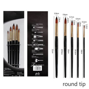 5Pcs/6pcs Artist Paint Brush Set High Quality Nylon Hair Wood Black Handle Watercolor Acrylic Oil Brush Painting Art Supplies
