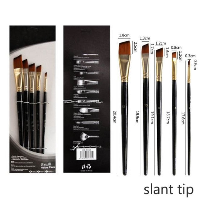 5Pcs/6pcs Artist Paint Brush Set High Quality Nylon Hair Wood Black Handle Watercolor Acrylic Oil Brush Painting Art Supplies