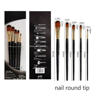 5Pcs/6pcs Artist Paint Brush Set High Quality Nylon Hair Wood Black Handle Watercolor Acrylic Oil Brush Painting Art Supplies