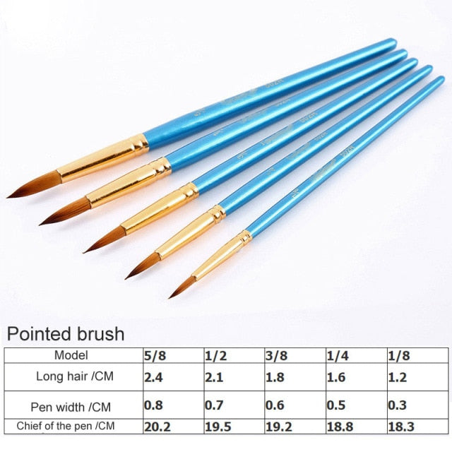 5Pcs/6pcs Artist Paint Brush Set High Quality Nylon Hair Wood Black Handle Watercolor Acrylic Oil Brush Painting Art Supplies