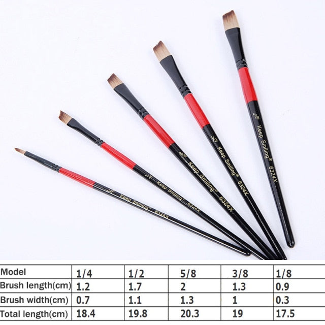 5Pcs/6pcs Artist Paint Brush Set High Quality Nylon Hair Wood Black Handle Watercolor Acrylic Oil Brush Painting Art Supplies