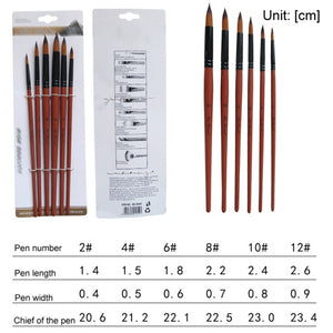 5Pcs/6pcs Artist Paint Brush Set High Quality Nylon Hair Wood Black Handle Watercolor Acrylic Oil Brush Painting Art Supplies