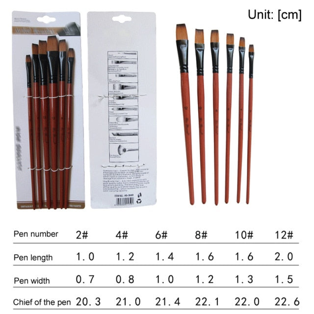 5Pcs/6pcs Artist Paint Brush Set High Quality Nylon Hair Wood Black Handle Watercolor Acrylic Oil Brush Painting Art Supplies