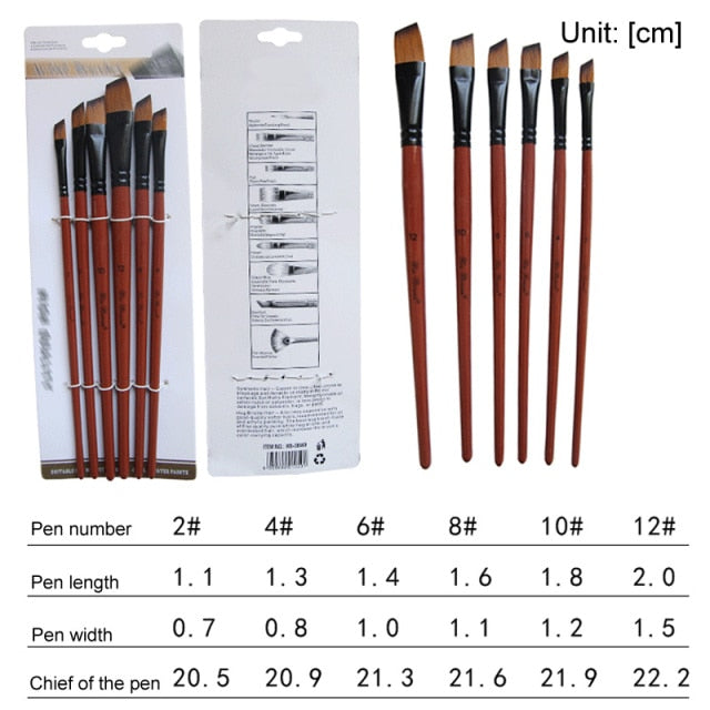 5Pcs/6pcs Artist Paint Brush Set High Quality Nylon Hair Wood Black Handle Watercolor Acrylic Oil Brush Painting Art Supplies